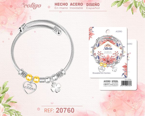 Brazalerte acero con nombre:alicia