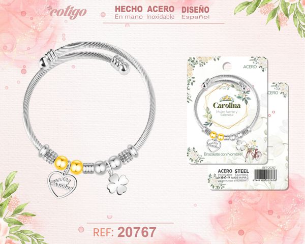 Brazalerte acero con nombre:carolina