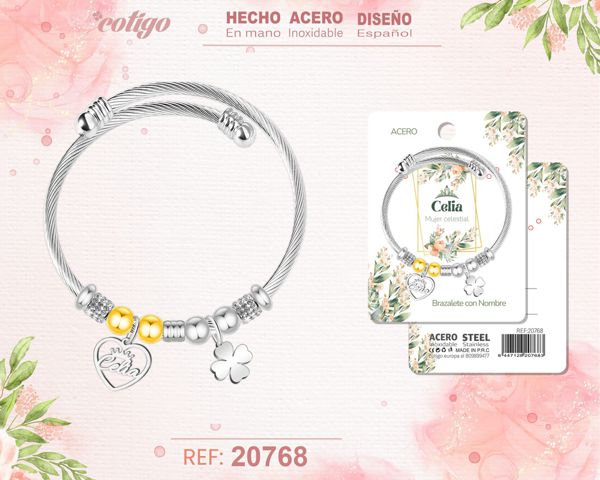 Brazalerte acero con nombre : cel ia