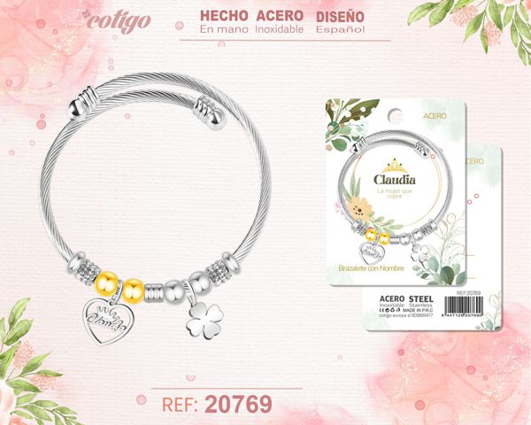 Brazalerte acero con nombre : claudia