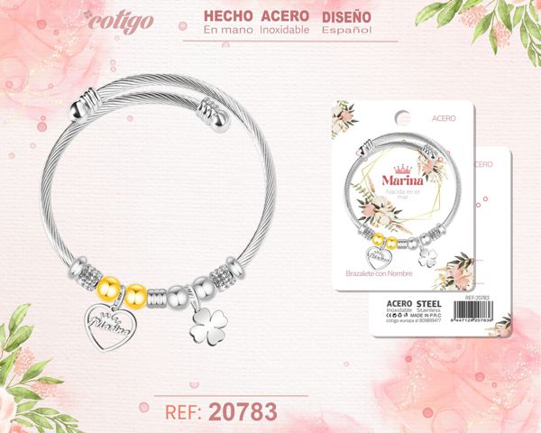 Brazalerte acero con nombre:marina