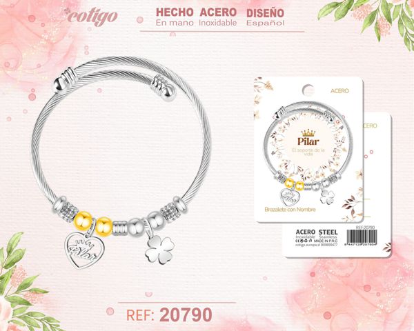 Brazalerte acero con nombre:pilar