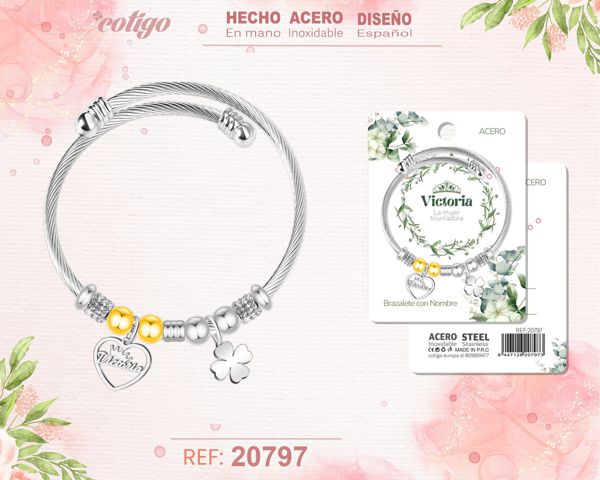 Brazalerte acero con nombre:victoria