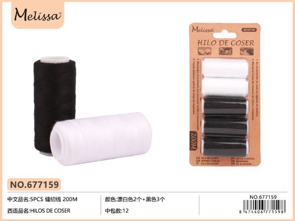 Hilos coser blanco-2 y negro- 3 200 yard 5pc