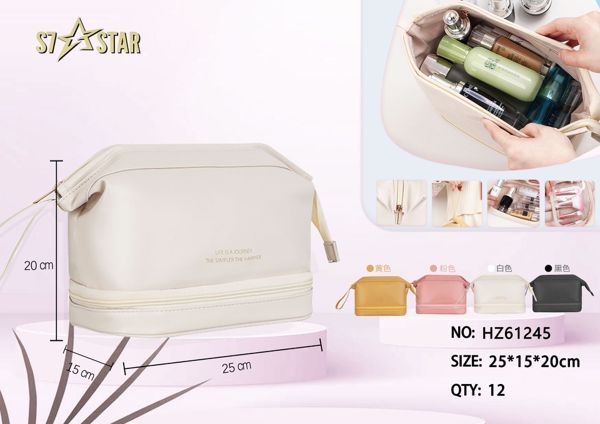 Bolso de maquillaje de doble capa de moda zz61245 metros blanco / amarillo / negro / Rosa 25 * 15 * 16cm (mezcla)
